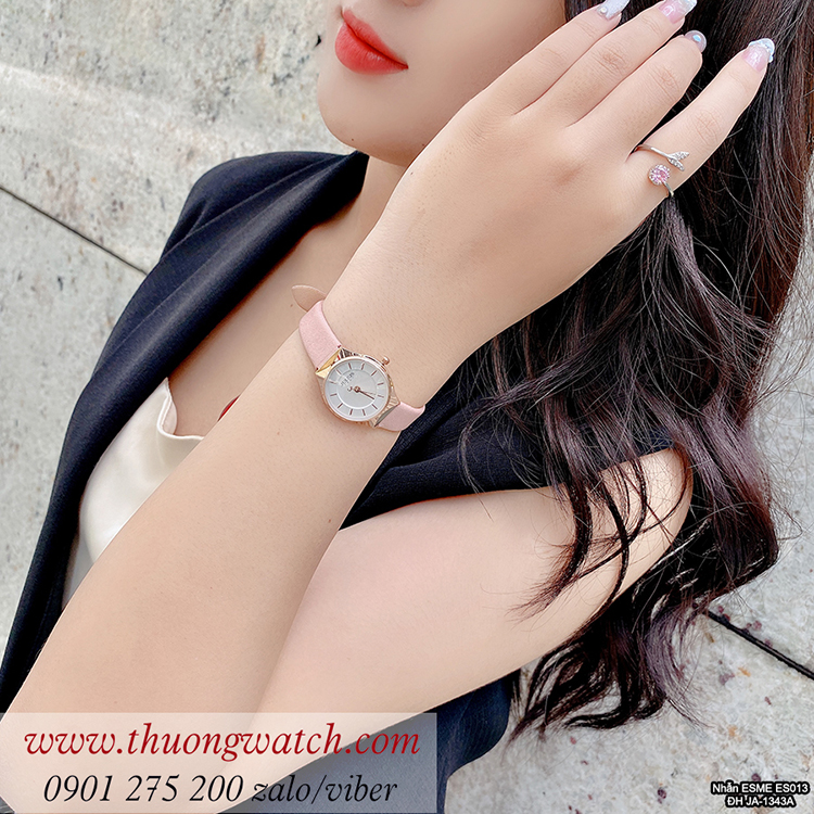 Đồng hồ nữ Julius JA 1343A dây da mặt tròn size nhỏ hồng pastel ĐHĐ40303