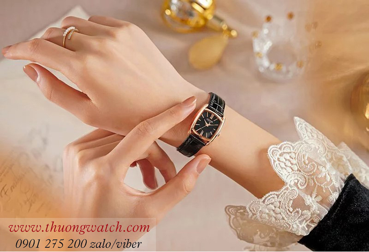 Đồng hồ nữ Julius JA 1364D dây da mặt vuông đen cá tính ĐHĐ41603