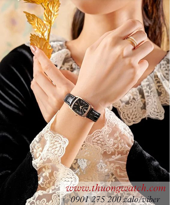 Đồng hồ nữ Julius JA 1364D dây da mặt vuông đen cá tính ĐHĐ41603
