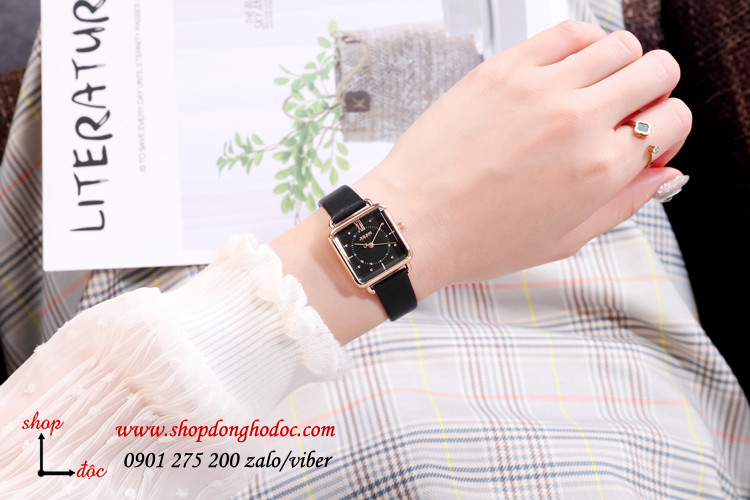 Đồng hồ nữ dây da mặt vuông đen cá tính Julius 1123 ĐHĐ24703