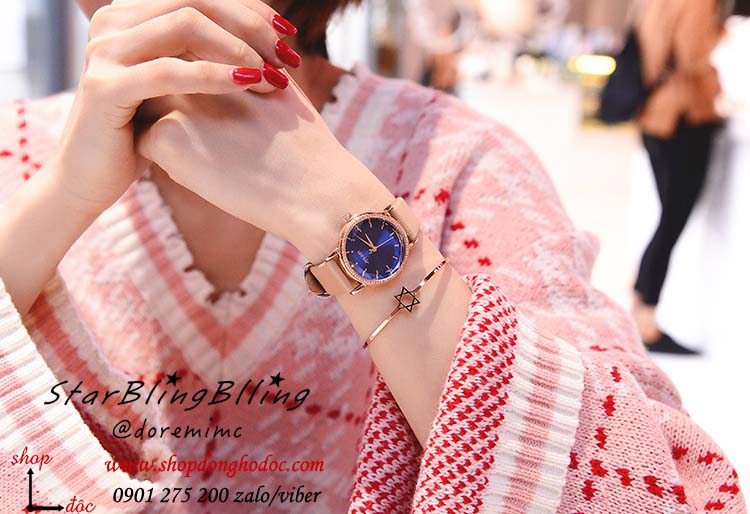 Đồng hồ nữ dây da vàng kem mặt tròn xanh độc lạ Julius 1012 ĐHĐ27004