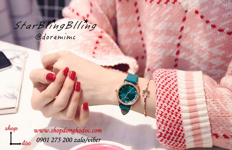 Đồng hồ nữ Hàn Quốc Julius 1012B dây da mặt tròn xanh lục thời thượng ĐHĐ27005