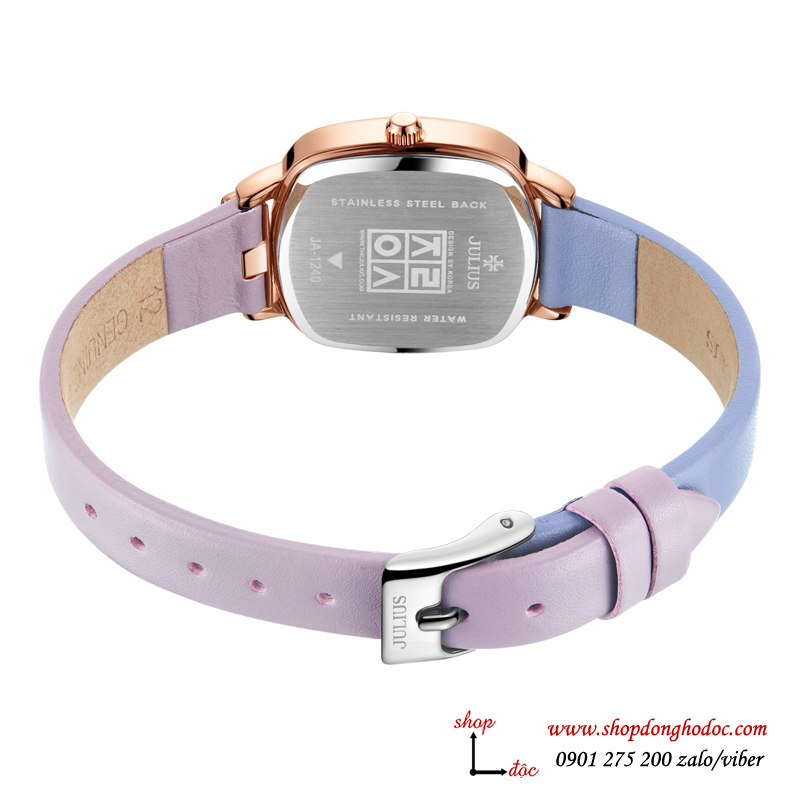 Đồng hồ nữ dây da mặt vuông size nhỏ tím sành điệu Julius 1240 ĐHĐ27503