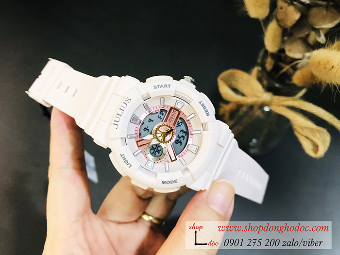 Đồng hồ nữ Julius dây Silicon mặt tròn hồng pastel ngọt ngào Hàn Quốc ĐHĐ285034