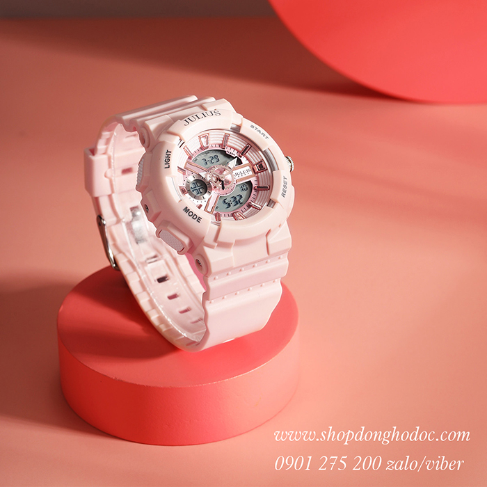 Đồng hồ nữ Julius dây Silicon mặt tròn hồng pastel thời thượng Hàn Quốc ĐHĐ28502