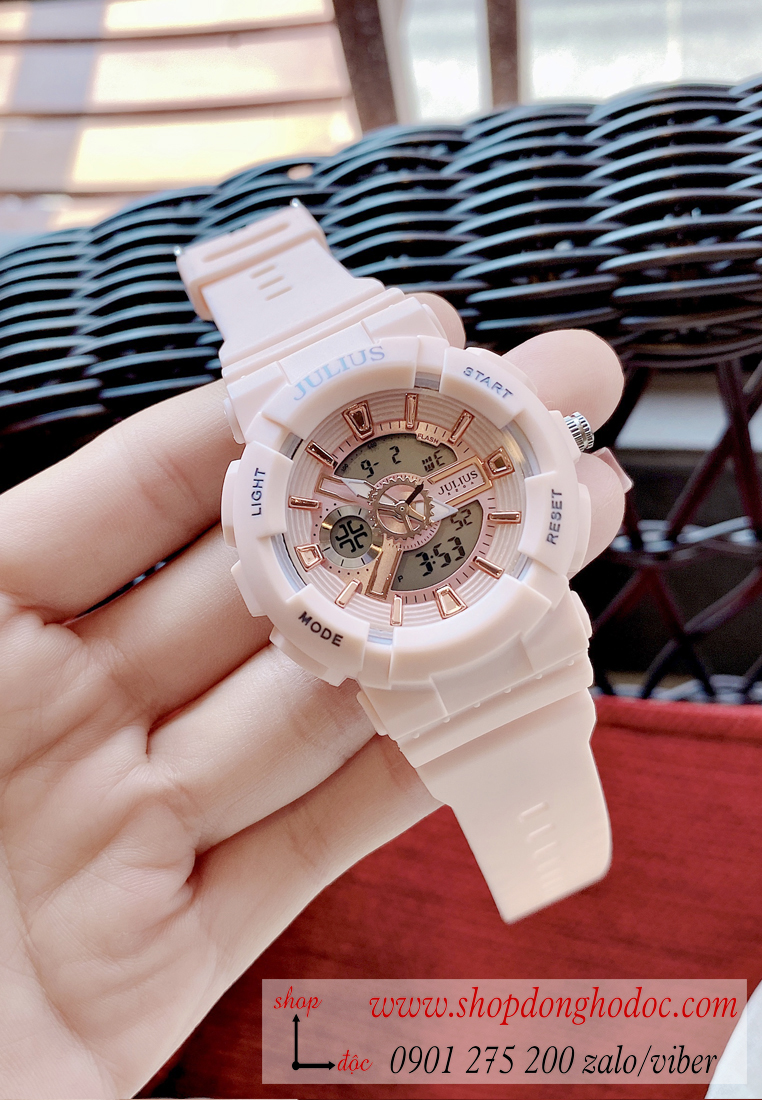 Đồng hồ nữ Julius dây Silicon mặt tròn hồng pastel thời thượng Hàn Quốc ĐHĐ28502