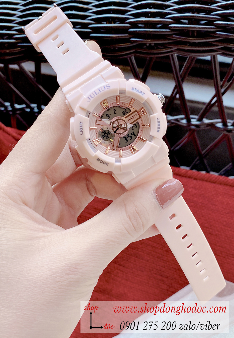 Đồng hồ nữ Julius dây Silicon mặt tròn hồng pastel thời thượng Hàn Quốc ĐHĐ28502