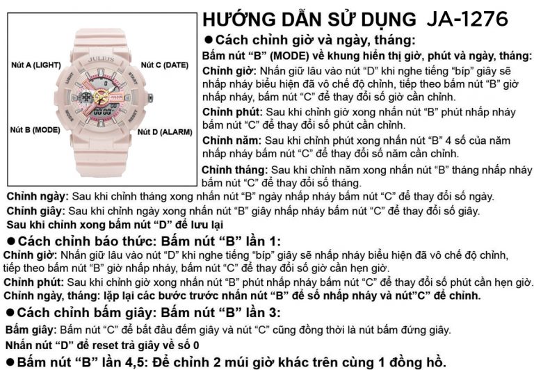 hướng dẫn sử dụng đồng hồ thể thao Julius Ja 1276