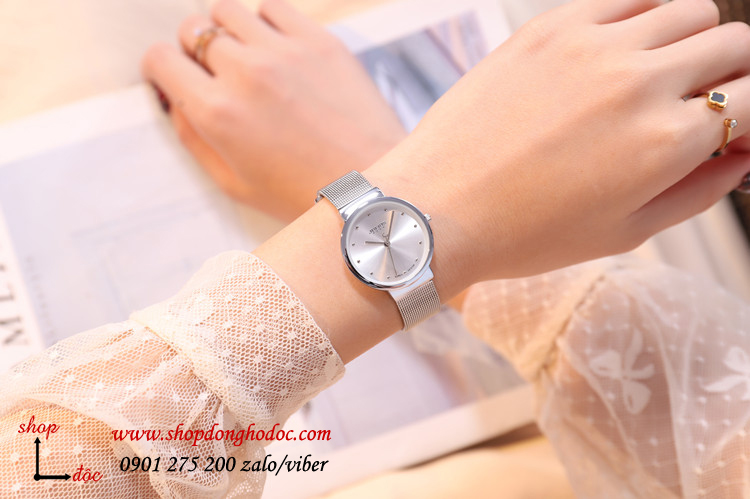  Đồng hồ nữ dây kim loại lưới mặt tròn bạc thanh lịch Julius 426 ĐHĐ23901