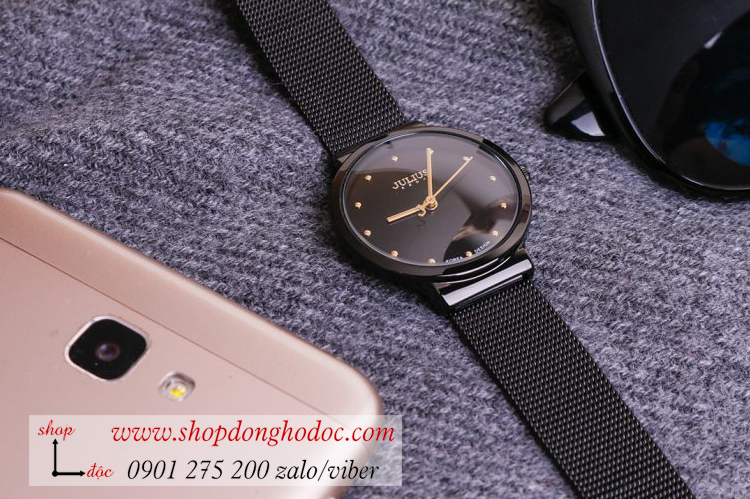 Đồng hồ nữ Julius JA 426LE dây kim loại lưới đen mặt tròn đen sành điệu ĐHĐ23905