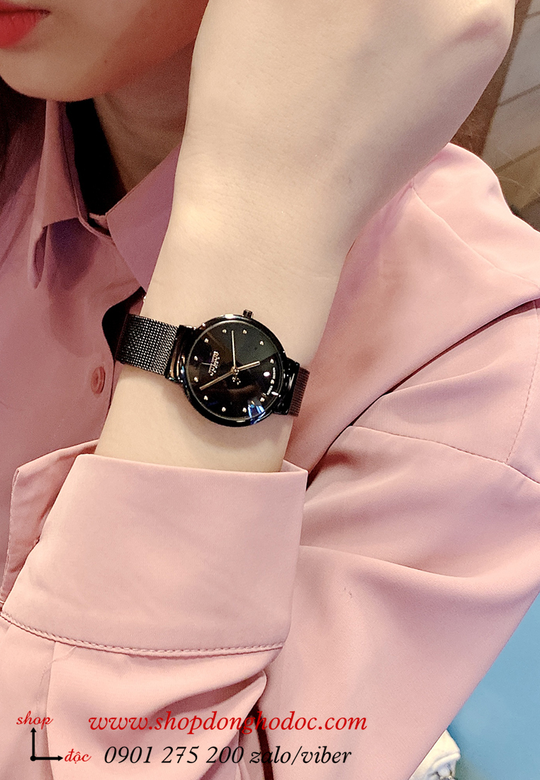 Đồng hồ nữ Julius JA 426LE dây kim loại lưới đen mặt tròn đen sành điệu ĐHĐ23905