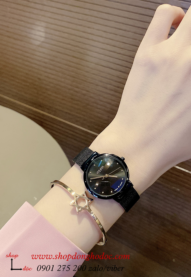 Đồng hồ nữ Julius JA 426LE dây kim loại lưới đen mặt tròn đen sành điệu ĐHĐ23905