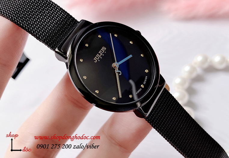 Đồng hồ nữ Julius JA 426LE dây kim loại lưới đen mặt tròn đen sành điệu ĐHĐ23905