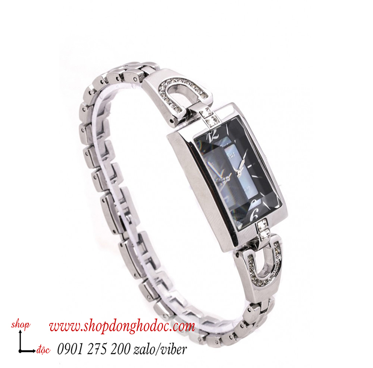  Đồng hồ nữ Hàn Quốc Julius JA 443A dây kim loại mặt chữ nhật xanh đen cá tính ĐHĐ31201