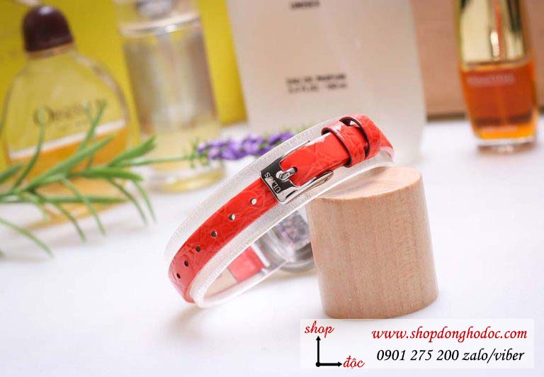 Đồng hồ nữ Hàn Quốc Julius JA 482D dây da mặt tròn size nhỏ đỏ cam nổi bật ĐHĐ30801