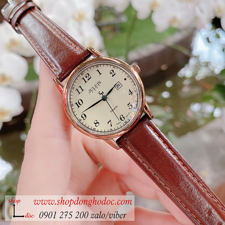 Đồng hồ Julius JA 508LC Hàn Quốc dây da mặt tròn nâu tây thanh lịch ĐHĐ32101
