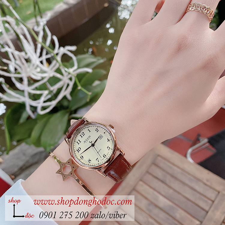 Đồng hồ Julius JA 508LC Hàn Quốc dây da mặt tròn nâu tây thanh lịch ĐHĐ32101