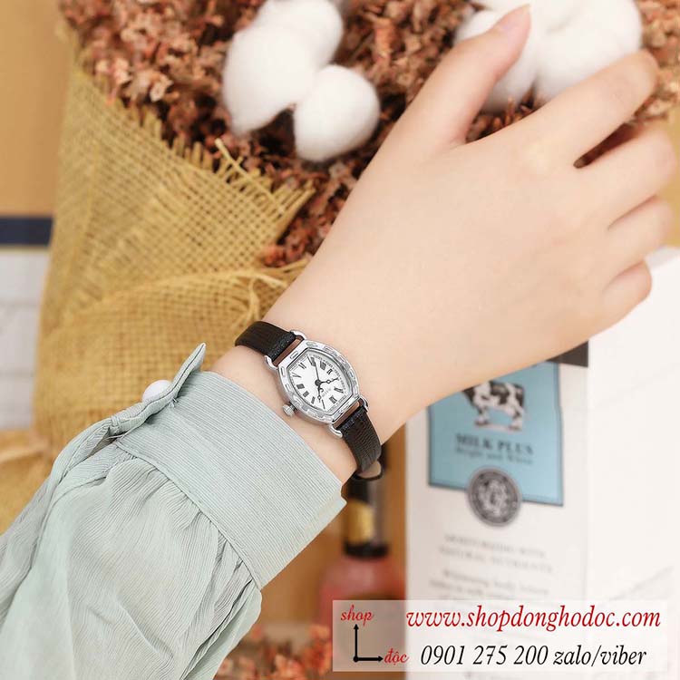 Đồng hồ nữ Hàn Quốc Julius JA 544B dây da mặt oval size nhỏ đen cá tính ĐHĐ30404