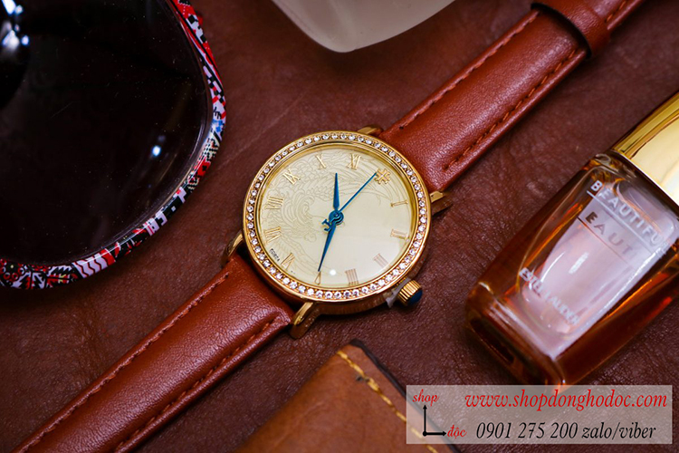 Đồng hồ nữ Julius Hàn Quốc JA 585LC dây da mặt tròn nâu đính đá sang chảnh ĐHĐ31801