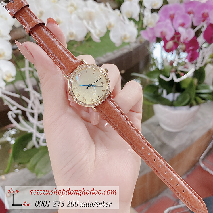 Đồng hồ nữ Julius Hàn Quốc JA 585LC dây da mặt tròn nâu đính đá sang chảnh ĐHĐ31801