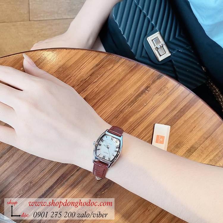 Đồng hồ nữ Hàn Quốc Julius JA 703LA dây da mặt oval chữ nhật nâu đơn giản ĐHĐ30703