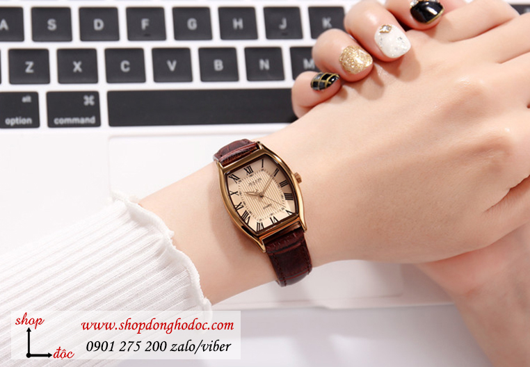 Đồng hồ nữ Hàn Quốc Julius JA 703LD dây da mặt oval chữ nhật nâu tây thời thượng ĐHĐ30701