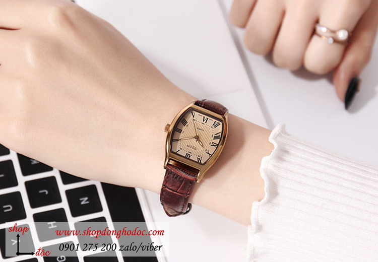 Đồng hồ nữ Hàn Quốc Julius JA 703LD dây da mặt oval chữ nhật nâu tây thời thượng ĐHĐ30701