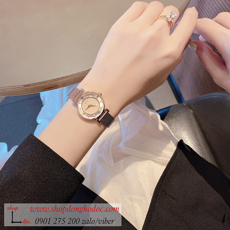 Đồng hồ nữ dây kim loại lưới mặt tròn vàng hồng nhẹ nhàng Julius 728 ĐHĐ24003