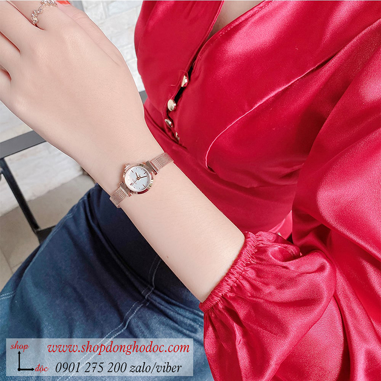 Đồng hồ Julius nữ Hàn Quốc JA 769D dây kim loại vàng mặt tròn trắng size nhỏ ĐHĐ32401