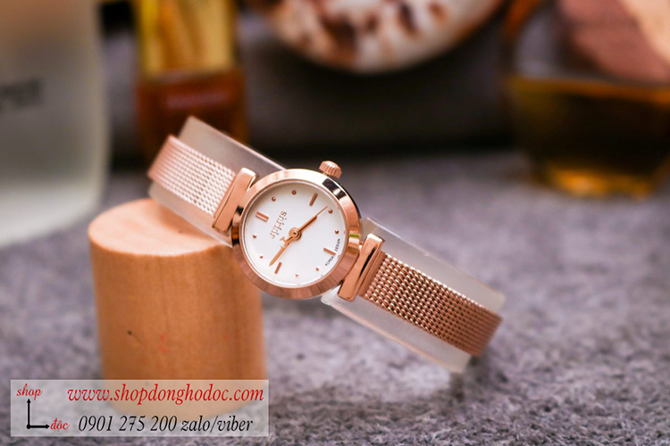 Đồng hồ Julius nữ Hàn Quốc JA 769D dây kim loại vàng mặt tròn trắng size nhỏ ĐHĐ32401