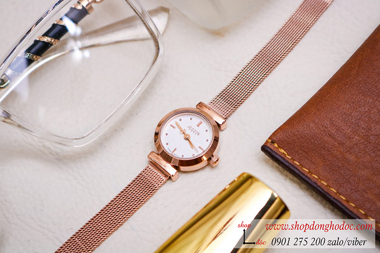 Đồng hồ Julius nữ Hàn Quốc JA 769D dây kim loại vàng mặt tròn trắng size nhỏ ĐHĐ32401