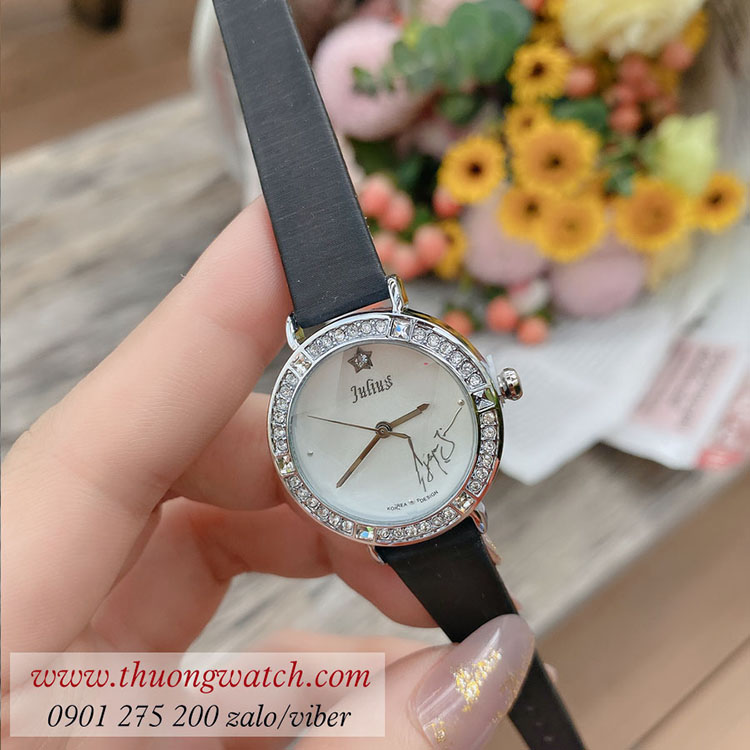 Đồng hồ nữ Julius JA 823A dây da mặt tròn đen thanh lịch ĐHĐ40802