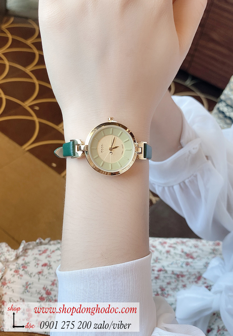 Đồng hồ nữ Julius Hàn Quốc JA 864B dây da mặt tròn xanh lục cá tính ĐHĐ29701