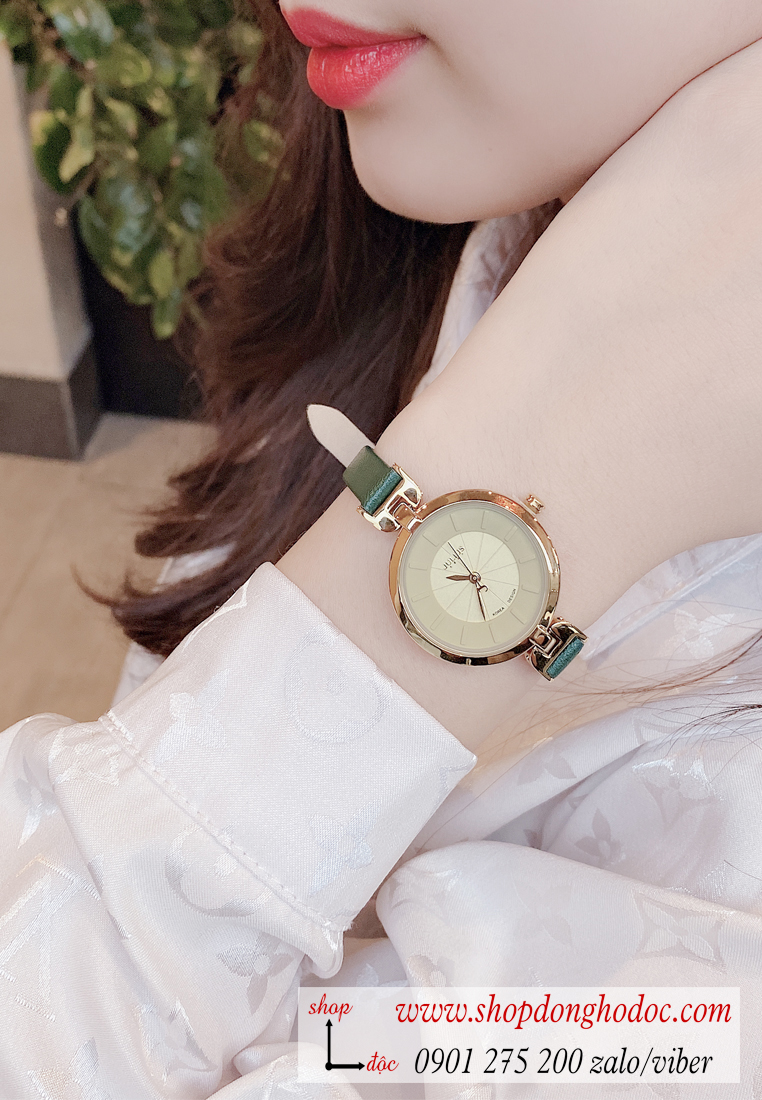 Đồng hồ nữ Julius Hàn Quốc JA 864B dây da mặt tròn xanh lục cá tính ĐHĐ29701