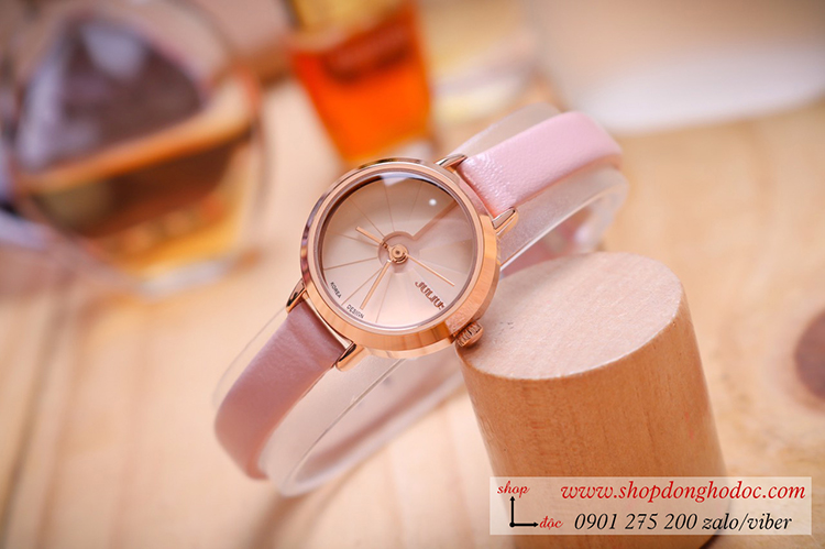 Đồng hồ nữ Hàn Quốc Julius JA 979C dây da mặt tròn size nhỏ hồng pastel ngọt ngào ĐHĐ33601