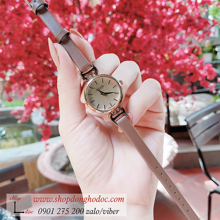 Đồng hồ nữ Julius Hàn Quốc JA 925E dây da mặt tròn size nhỏ nâu tây sang chảnh ĐHĐ33101