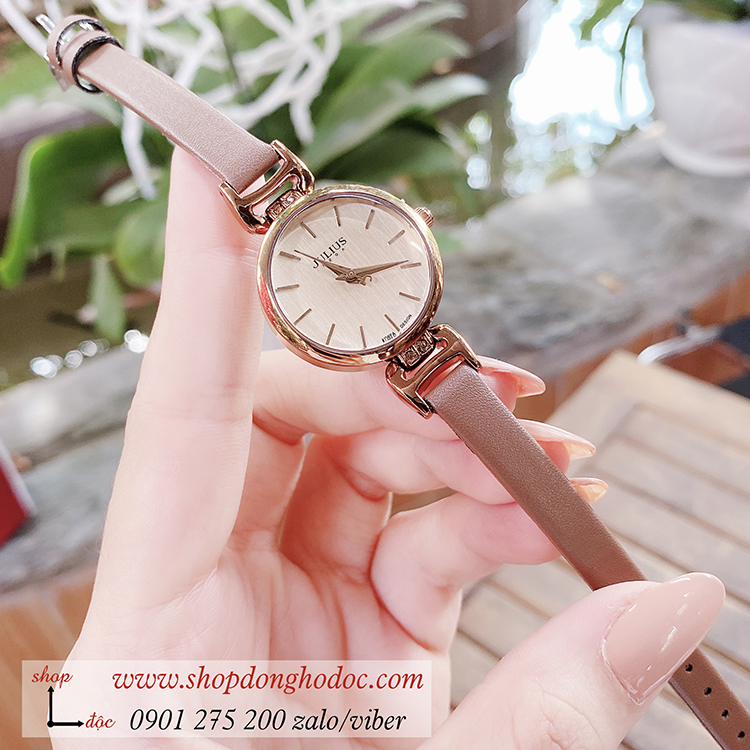 Đồng hồ nữ Julius Hàn Quốc JA 925E dây da mặt tròn size nhỏ nâu tây sang chảnh ĐHĐ33101