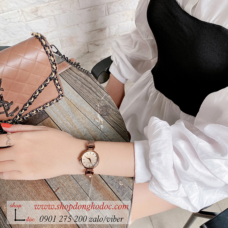 Đồng hồ nữ Julius Hàn Quốc JA 925E dây da mặt tròn size nhỏ nâu tây sang chảnh ĐHĐ33101