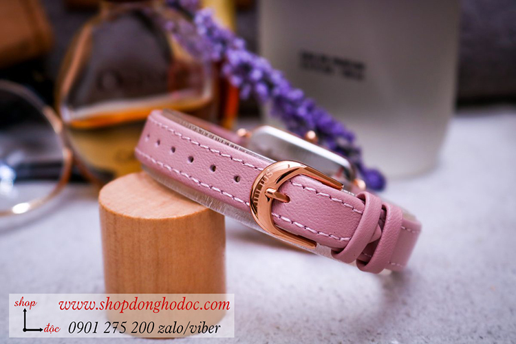 Đồng hồ nữ Julius Hàn Quốc JS 050A kính Sapphire dây da mặt chữ nhật hồng Pastel dịu dàngĐHĐ32603