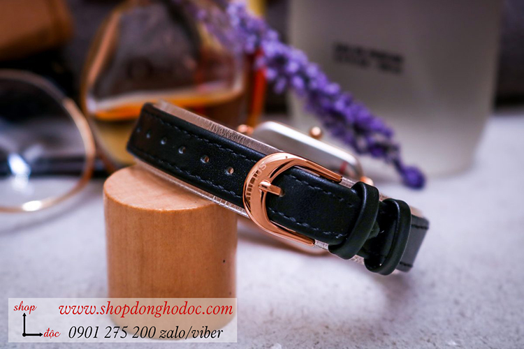 Đồng hồ nữ Julius Hàn Quốc JS 050B kính Sapphire dây da mặt chữ nhật đen cá tính ĐHĐ32602