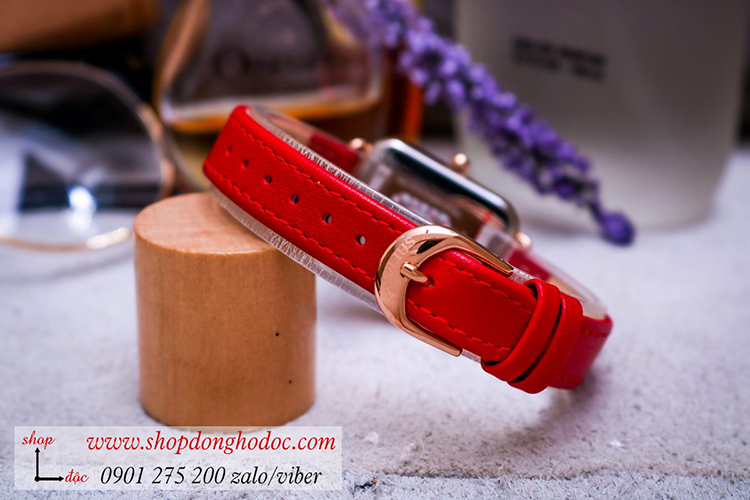 Đồng hồ nữ Julius Hàn Quốc JS 050C kính Sapphire dây da mặt chữ nhật đỏ quyến rũ ĐHĐ32601
