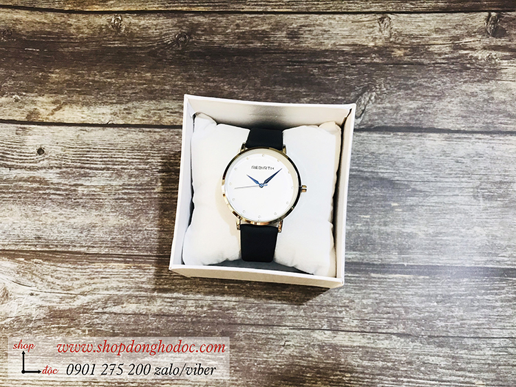 Đồng hồ nữ dây da mặt tròn đen hiện đại Rebirth ĐHĐ21505