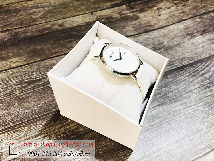 Đồng hồ nữ dây da mặt tròn trắng sang chảnh Rebirth ĐHĐ21502