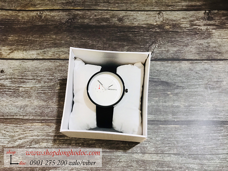 Đồng hồ nữ dây da mặt tròn đen cá tính Rebirth ĐHĐ21703
