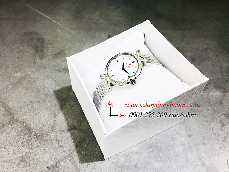Đồng hồ nữ dây kim loại lưới mặt tròn bạc hiện đại Reward ĐHĐ17501