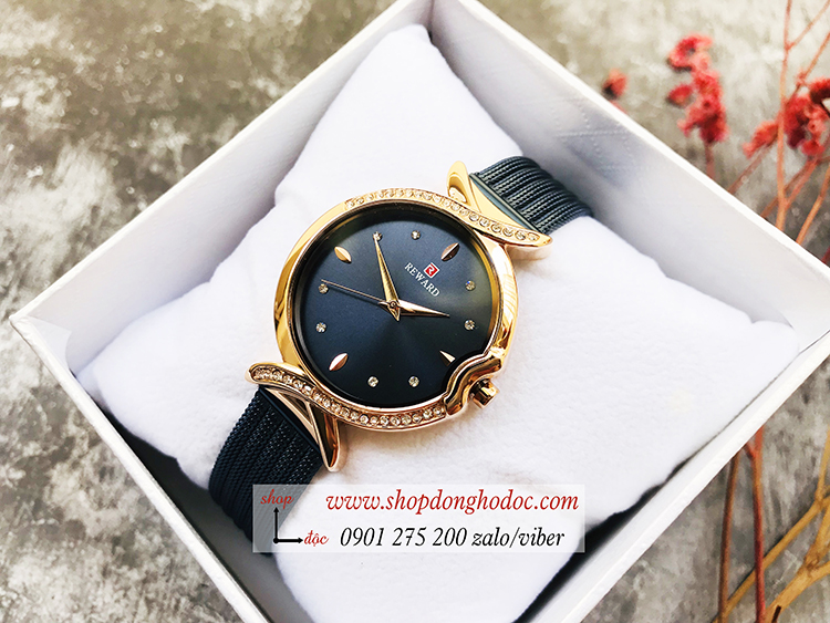 Đồng hồ nữ dây kim loại lưới mặt tròn xanh dương sành điệu Reward ĐHĐ17502