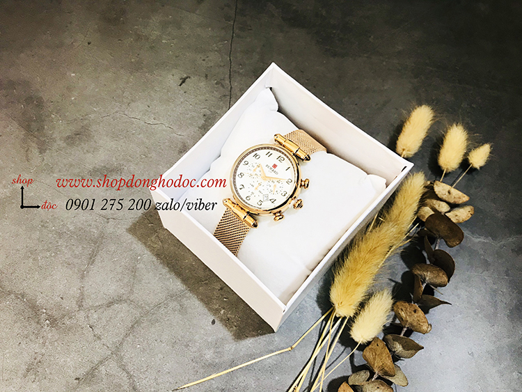 Đồng hồ nữ Reward dây kim loại lưới mặt tròn 6 kim vàng hồng hiện đại ĐHĐ17601