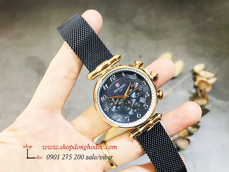 Đồng hồ nữ Reward dây kim loại lưới mặt tròn 6 kim xanh dương sành điệu ĐHĐ17602
