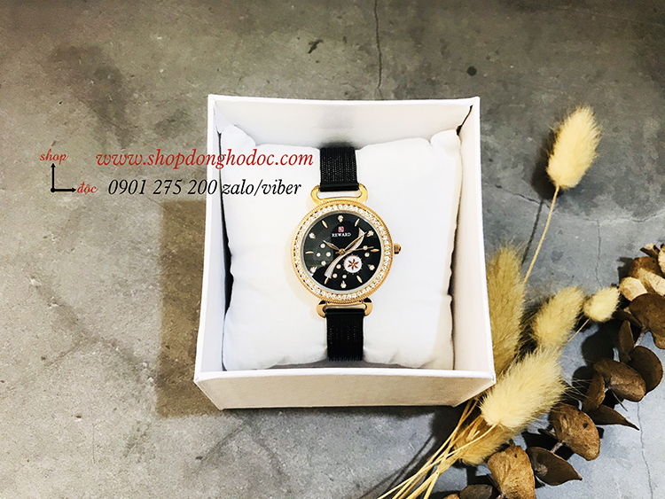 Đồng hồ nữ dây kim loại lưới mặt tròn đen cá tính Reward ĐHĐ17701