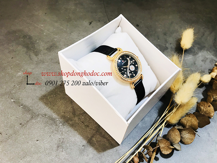 Đồng hồ nữ dây kim loại lưới mặt tròn đen cá tính Reward ĐHĐ17701